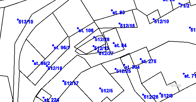 Parcela st. 512/27 v KÚ Křoví, Katastrální mapa