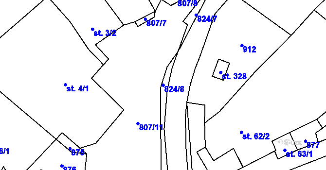 Parcela st. 824/8 v KÚ Křoví, Katastrální mapa