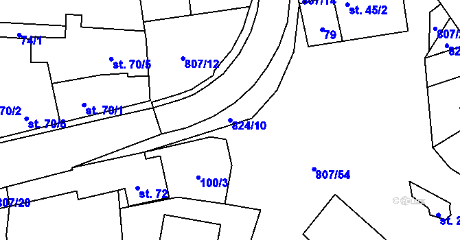 Parcela st. 824/10 v KÚ Křoví, Katastrální mapa