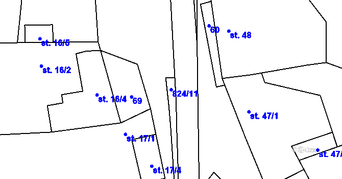 Parcela st. 824/11 v KÚ Křoví, Katastrální mapa