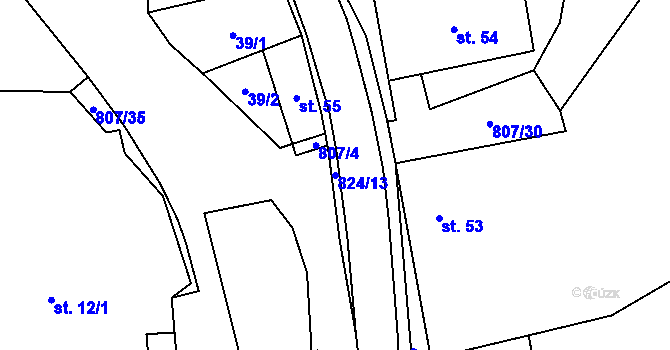 Parcela st. 824/13 v KÚ Křoví, Katastrální mapa
