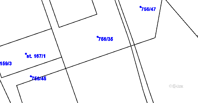 Parcela st. 756/33 v KÚ Křoví, Katastrální mapa