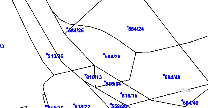 Parcela st. 584/26 v KÚ Křoví, Katastrální mapa