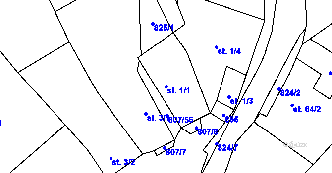 Parcela st. 1/1 v KÚ Křoví, Katastrální mapa