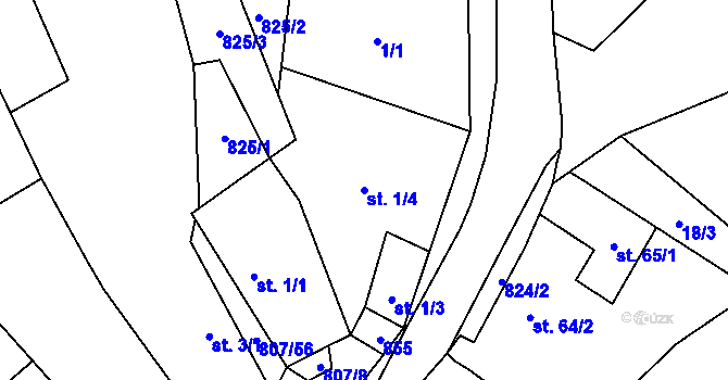 Parcela st. 1/4 v KÚ Křoví, Katastrální mapa