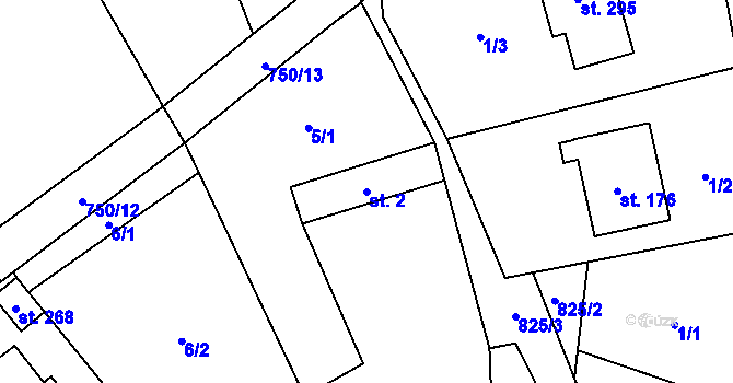 Parcela st. 2 v KÚ Křoví, Katastrální mapa