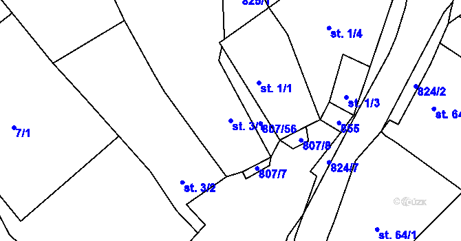 Parcela st. 3/1 v KÚ Křoví, Katastrální mapa