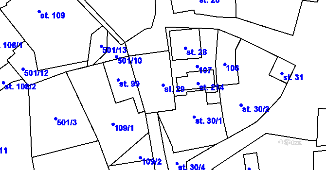Parcela st. 29 v KÚ Křoví, Katastrální mapa