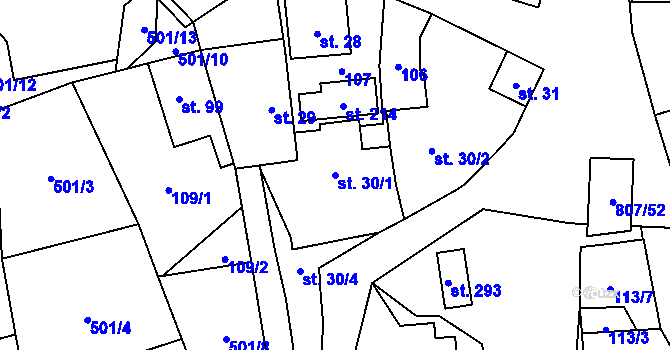 Parcela st. 30/1 v KÚ Křoví, Katastrální mapa
