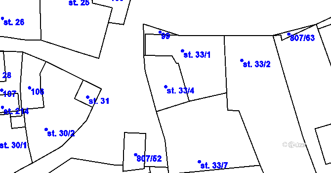 Parcela st. 33/4 v KÚ Křoví, Katastrální mapa