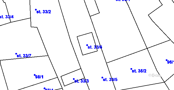 Parcela st. 33/6 v KÚ Křoví, Katastrální mapa