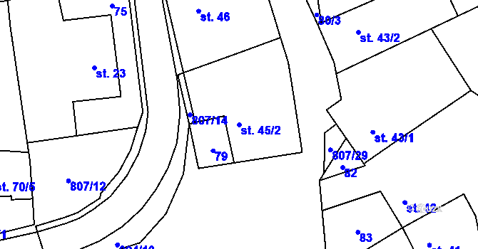 Parcela st. 45/2 v KÚ Křoví, Katastrální mapa