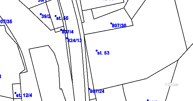 Parcela st. 53 v KÚ Křoví, Katastrální mapa