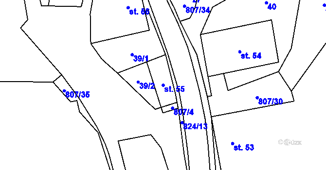 Parcela st. 55 v KÚ Křoví, Katastrální mapa