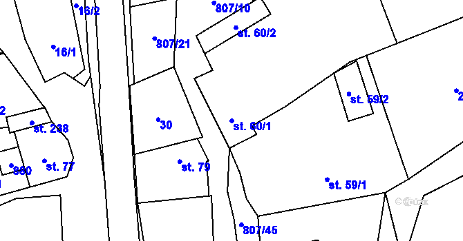 Parcela st. 60/1 v KÚ Křoví, Katastrální mapa