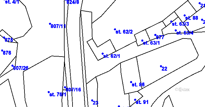 Parcela st. 62/1 v KÚ Křoví, Katastrální mapa