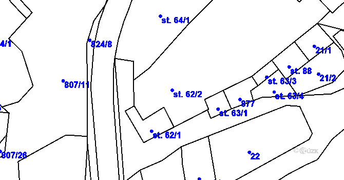 Parcela st. 62/2 v KÚ Křoví, Katastrální mapa