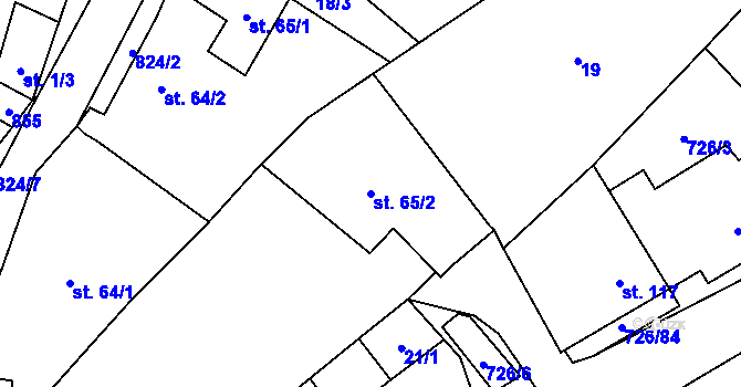 Parcela st. 65/2 v KÚ Křoví, Katastrální mapa