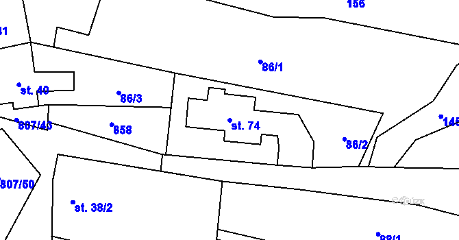 Parcela st. 74 v KÚ Křoví, Katastrální mapa