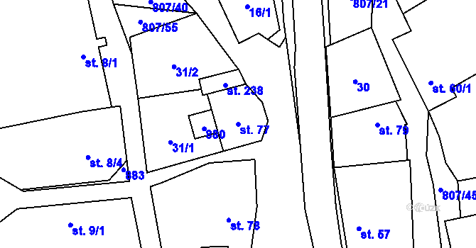 Parcela st. 77 v KÚ Křoví, Katastrální mapa