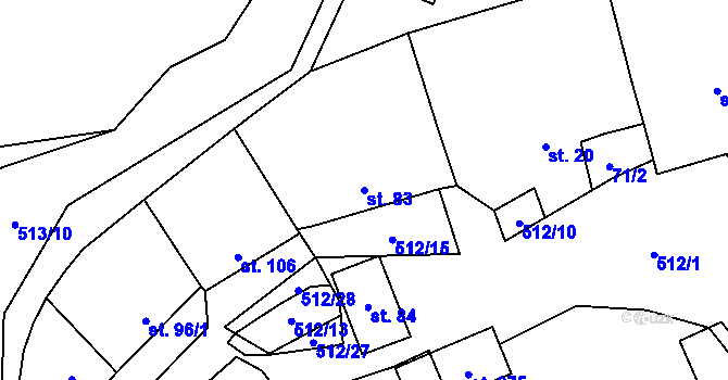 Parcela st. 83 v KÚ Křoví, Katastrální mapa