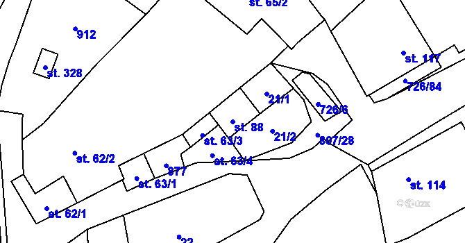 Parcela st. 88 v KÚ Křoví, Katastrální mapa