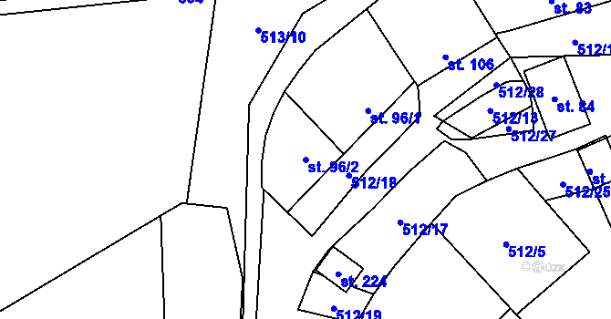 Parcela st. 96/2 v KÚ Křoví, Katastrální mapa
