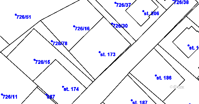 Parcela st. 173 v KÚ Křoví, Katastrální mapa