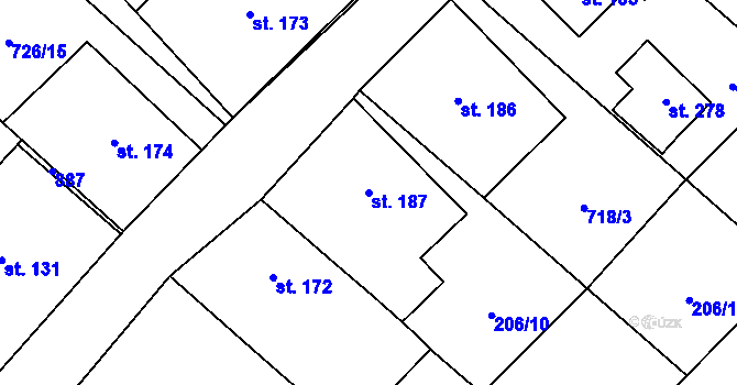 Parcela st. 187 v KÚ Křoví, Katastrální mapa