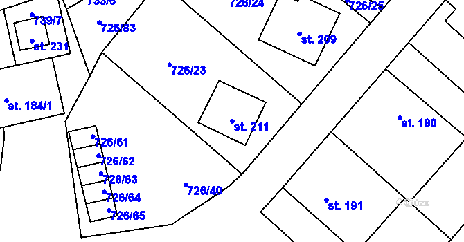 Parcela st. 211 v KÚ Křoví, Katastrální mapa