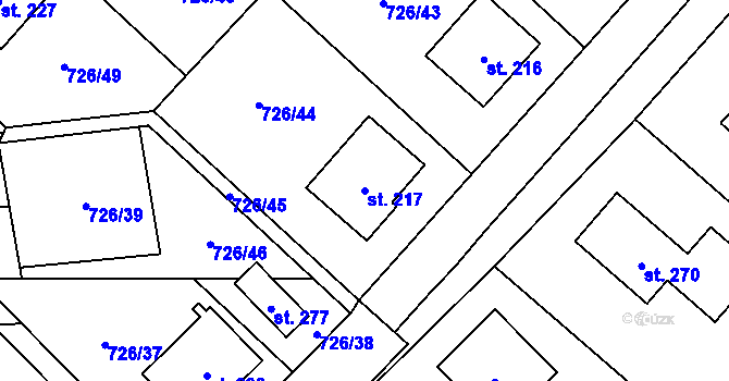 Parcela st. 217 v KÚ Křoví, Katastrální mapa