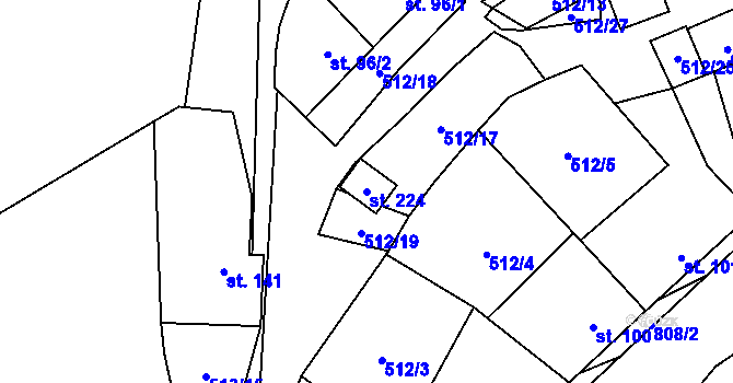 Parcela st. 224 v KÚ Křoví, Katastrální mapa