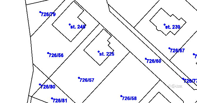 Parcela st. 225 v KÚ Křoví, Katastrální mapa