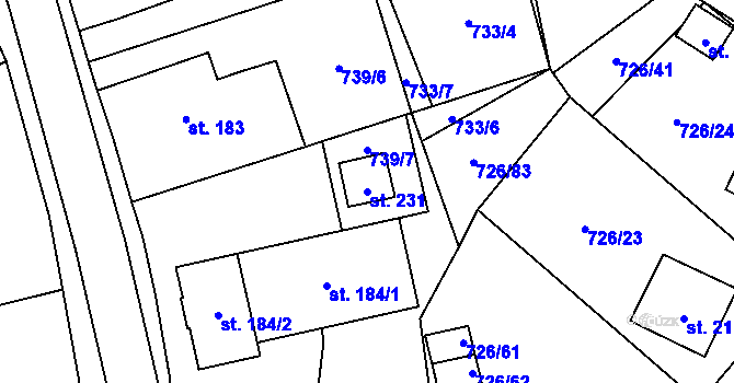 Parcela st. 231 v KÚ Křoví, Katastrální mapa