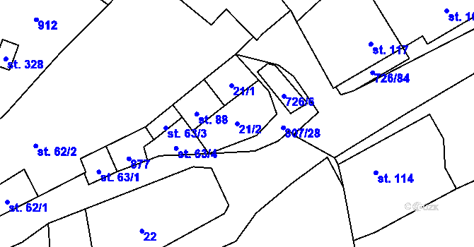 Parcela st. 21/2 v KÚ Křoví, Katastrální mapa