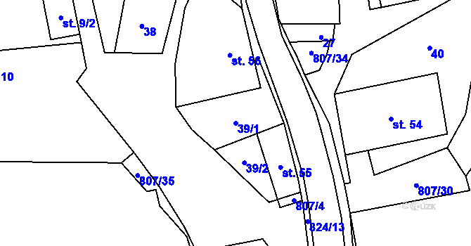 Parcela st. 39/1 v KÚ Křoví, Katastrální mapa