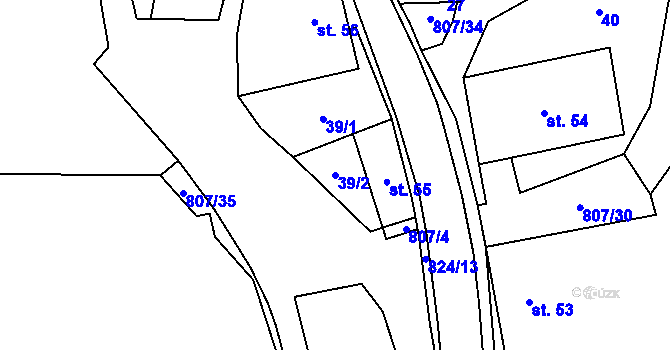 Parcela st. 39/2 v KÚ Křoví, Katastrální mapa