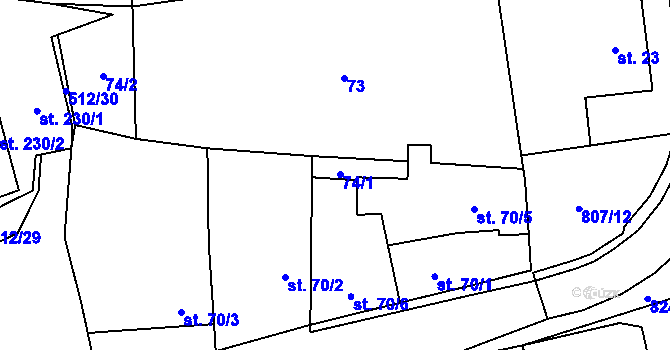 Parcela st. 74/1 v KÚ Křoví, Katastrální mapa