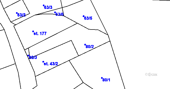 Parcela st. 80/2 v KÚ Křoví, Katastrální mapa