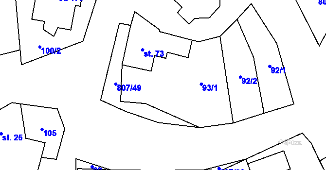 Parcela st. 93/2 v KÚ Křoví, Katastrální mapa