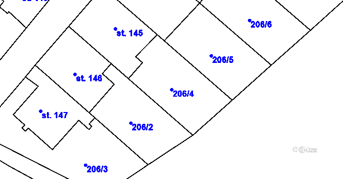 Parcela st. 206/4 v KÚ Křoví, Katastrální mapa