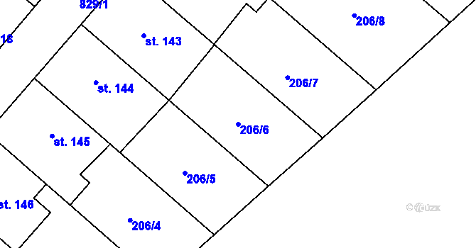 Parcela st. 206/6 v KÚ Křoví, Katastrální mapa