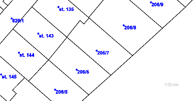 Parcela st. 206/7 v KÚ Křoví, Katastrální mapa