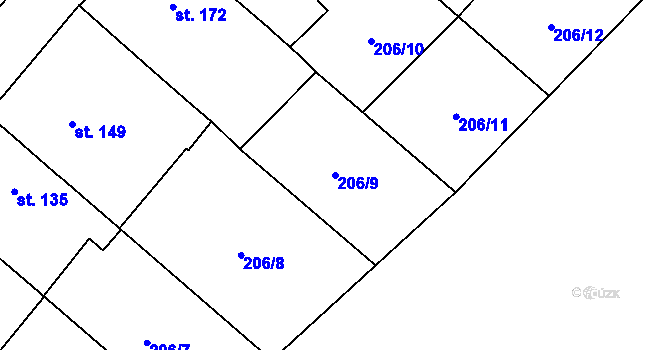 Parcela st. 206/9 v KÚ Křoví, Katastrální mapa