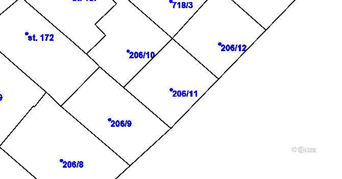 Parcela st. 206/11 v KÚ Křoví, Katastrální mapa