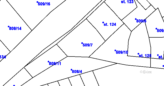 Parcela st. 509/7 v KÚ Křoví, Katastrální mapa