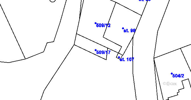 Parcela st. 509/17 v KÚ Křoví, Katastrální mapa