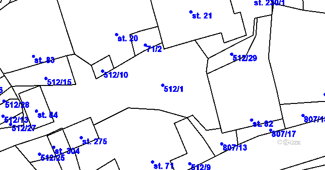 Parcela st. 512/1 v KÚ Křoví, Katastrální mapa