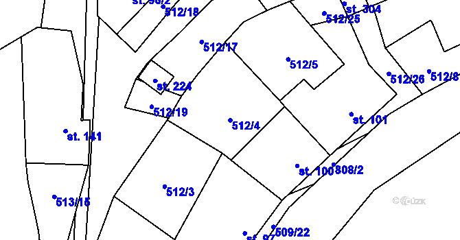 Parcela st. 512/4 v KÚ Křoví, Katastrální mapa