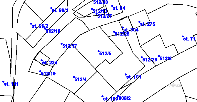 Parcela st. 512/5 v KÚ Křoví, Katastrální mapa